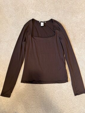 H & M Brown Long Sleeve Square Neck Top